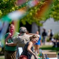 Professor talking to students